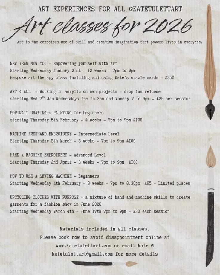 Regular Art Classes at Kate Tulett Art for 2026 
